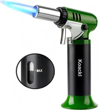 Refillable Butane Torch with Fuel Gauge & Safety Lock - Green, Black, Green 