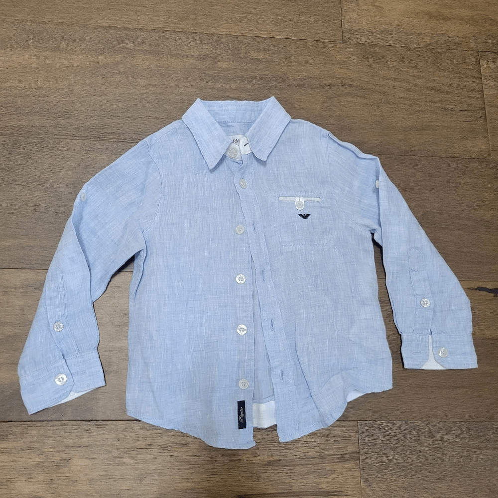 New Armani Junior Linen Blue boys shirt Top size 2T