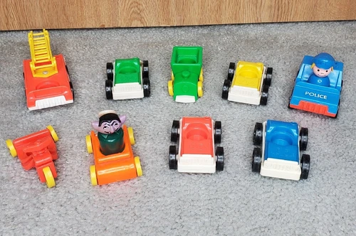 Lot of 10 Vintage Fisher Price Little People Colored Cars Vehicles Airport