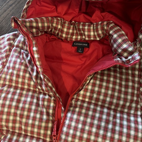 Lands End Kids Girls 8 Red Plaid Puffer Coat Zip Up Hood - Picture 5 of 8
