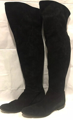 FABIANELLI Black Suede Over The Knee OTK Boots 7 Made in ITALY Back Zip