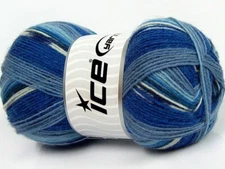 (1) 100 Gram Smart Sock Yarn Ice #67407 Moody Blues Pattern Superwash Wool Nylon
