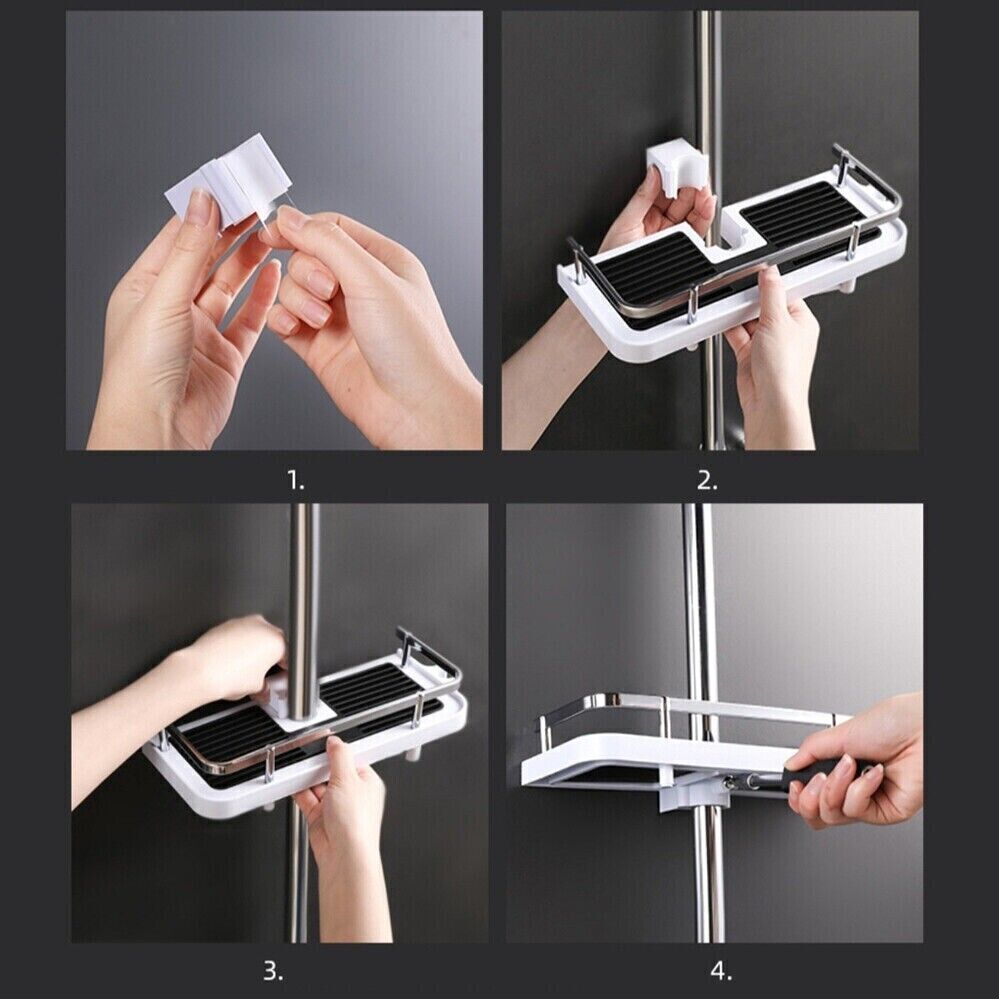 Shower Caddy Pole Tray No Drills Holder Storage Organiser Rack Bathroom