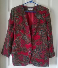 Vtg 90s Red Green and Taupe Paisley Women's Blazer Size 10 Lined Alfred Dunner
