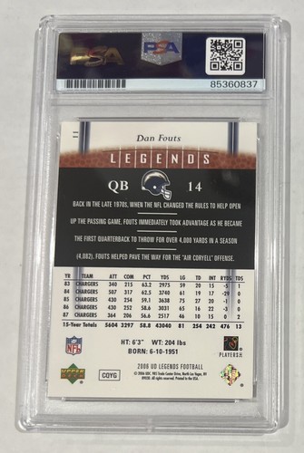 2006 UD Legends Dan Fouts Auto Autograph Signed Card Rare PSA HOF - Picture 2 of 2