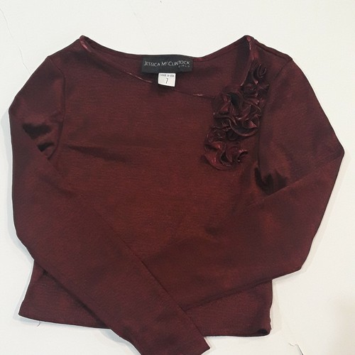 Blusa superior para niñas Jessica McClintock talla 7 borgoña con aplique de encaje - Imagen 4 de 7