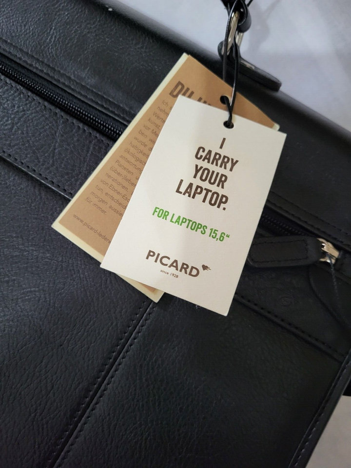 Picard Messenger Satchel Briefcase Black Leather Bag Laptop BNWT 15.6