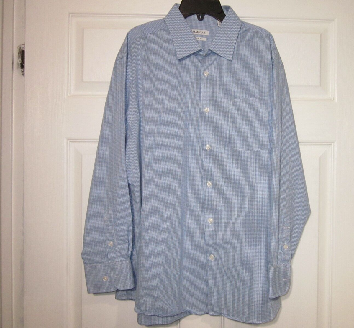HAGGAR SLIM FIT BLUE DRESS SHIRT, MENS 17, 32/33 #481ZH HAGGAR SLIM FIT BLUE DRESS SHIRT, MENS 17, 32/33 #481ZH