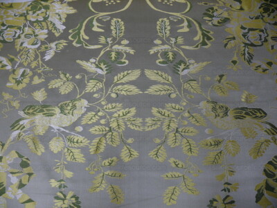 100% Silk Paloma Dove Bird French Neoclassical Green Chartreuse Pewter by VR