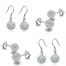 Silver Crystal Shamballa Disco Ball Dangle Drop Hook Stud Earrings UK