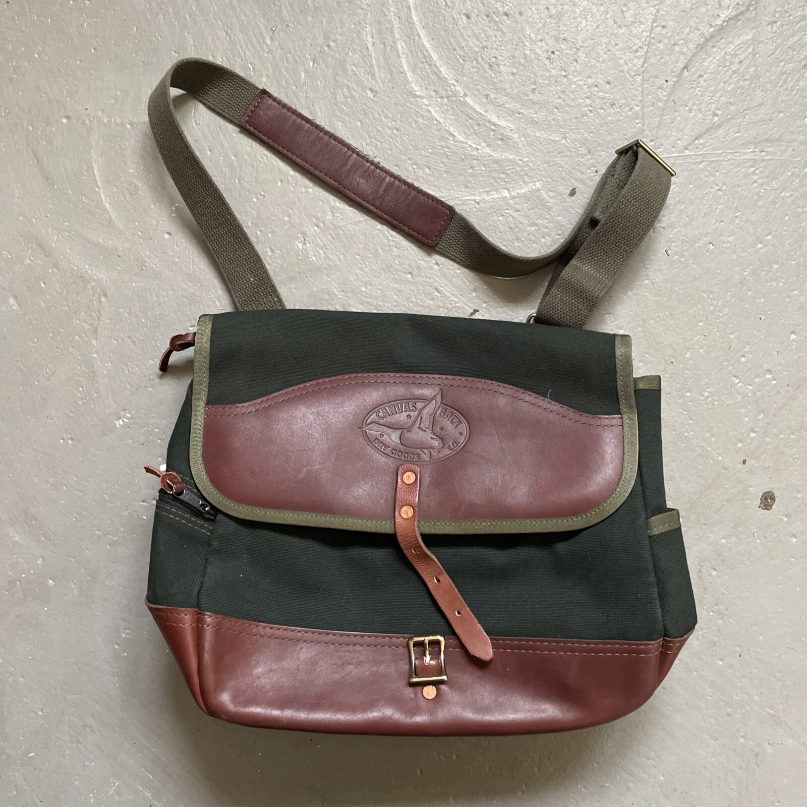 Vintage Canvas Back Dry Goods Leather Satchel Messenger Styl