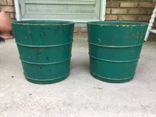 antique vintage painted bucket planters pair country primitive firkin pine wood