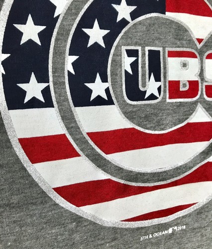Jugend Mädchen XL (14) CHICAGO CUBS T-SHIRT amerikanische Flagge Sterne und Streifen grau neu mit Etikett - Bild 3 von 4