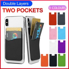 Wallet Card Holder Silicone Phone Double Pocket 3M Adhesive Stick Back Case AU