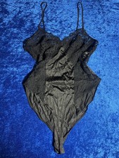 Vintage Undercover Wear Bodysuit Black Nylon Lace Lingerie Size Small High Cut