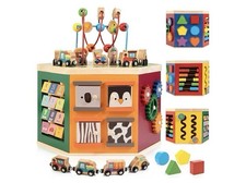 Large Activity Cube, 9-in-1 Farm-Themed Wooden Play Center, Multi