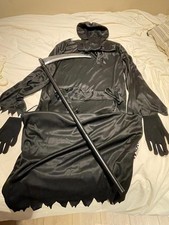 Disfraz Muerte Adulto Halloween - Incluye Capa, Guadaña, Guantes, Máscara Y Pegatinas | Cosplay Terror, Unisex