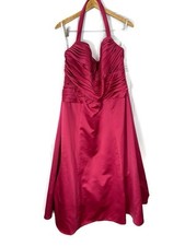 David’s Bridal Dress Womens Sz 18 Halt Pleated Red Formal Gown Bridesmaid Prom