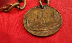 Stamped MACHINERY HALL Watch Fob w Chain: 1893 World's Columbian Exposition