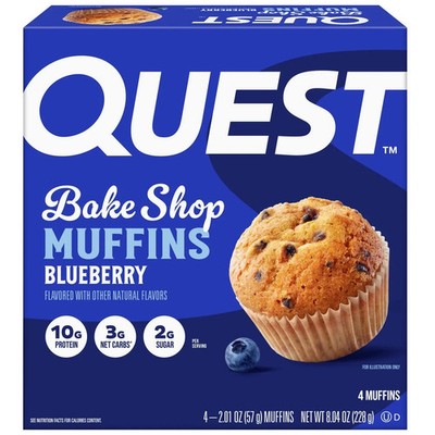 Quest Bake Shop Protein Muffins Blueberry 4 Count 10g Protein