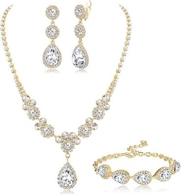 Juego de collar y aretes pendientes para novia boda mujer regalo fiesta plata