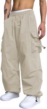 Parachute Cargo Pants Baggy Flat Pocket Drawstring Trousers Y2K Streetwear