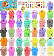 36 Pack Mini Butter Slime Kit with Funny Fruits Charms, Super Soft Non-Sticky,