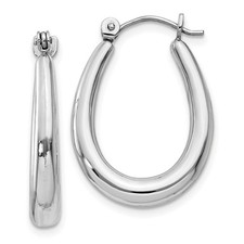 14k White Gold Polished Hoop Earrings for Women L-10 mm, W-3 mm