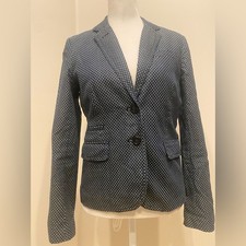 J. Crew Schoolboy Navy White Polka Dot Blazer, double buttons, pockets, Size 0