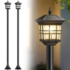 78" Solar Lamp Post Light Outdoor 2 Pack, Black Waterproof Post Solar Street ...