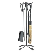 5-Piece Black Wrought Iron Fireplace Tools Set with Ring Handles (F-1187B)