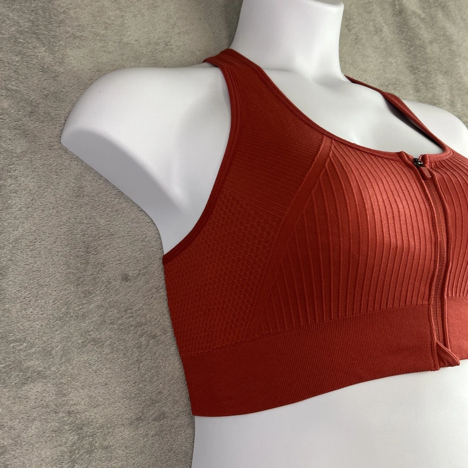 Sujetador deportivo New Balance rojo XL cremallera frontal espalda deportiva elástico almohadillas extraíbles Foto 2 de 4