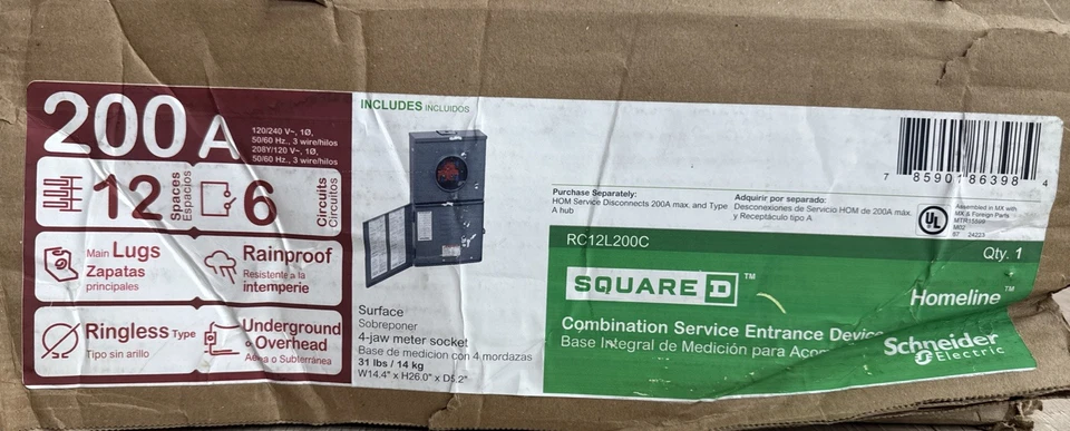 Homeline 200 Amp 12 Espacios 12 Circuitos Exterior Sin Anillo Subterráneo Principal Foto 2 de 4
