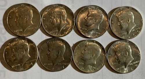 ⭐ 1965 66, 1967 & 1969 KENNEDY HALF DOLLAR SILVER COINS UNC  X8 LOT⭐