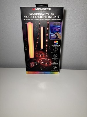 Monster LED 5 Piece Sound Reactive Multi-Color Indoor LED Light Kit, 2 Light Bar