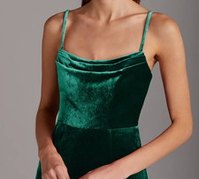 Azazie Solange Emerald Sheath Pleated Velvet Dress, Size 10, Excellent Condition