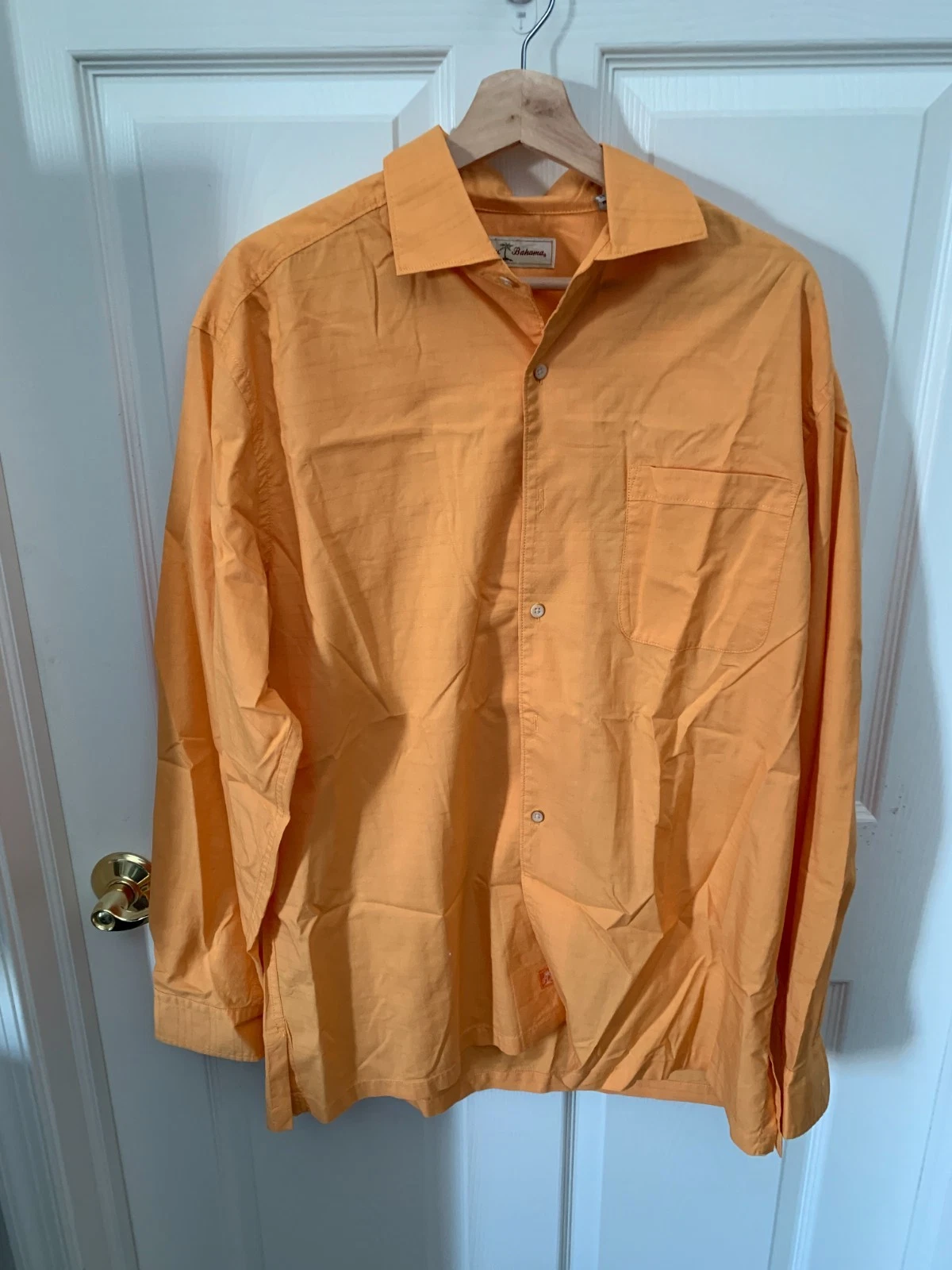 Tommy Bahama Long Sleeve Mens Orange Embossed Button Up Tropical Shirt Size L