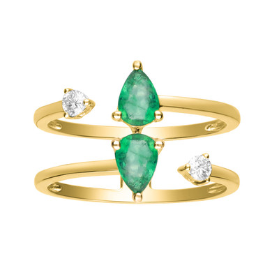 Gin and Grace Amelia Ring 10K Gelbgold Birnenschliff Smaragd 0,72tcw Eternity