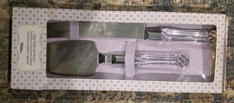 Wilton Cake Knife and Server Set Crystal Clear Handle Wedding Anniversary Party
