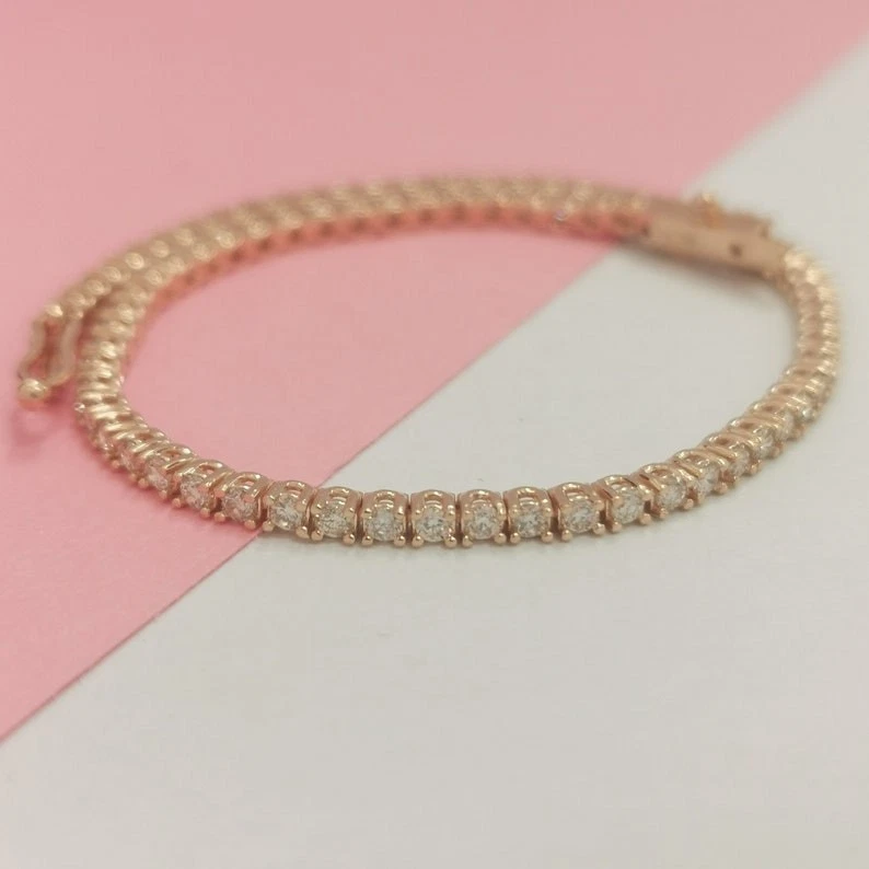 7' Inch Long Tennis Wedding Bracelet Solid 14K Yellow Gold 6 CT Round Cut VVS1 - Image 2 of 4