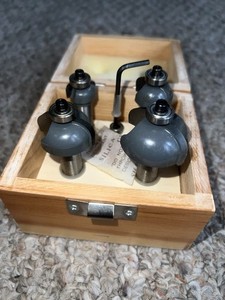 Set Of Four New Router Bits In Wooden Case 