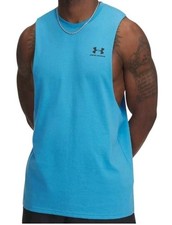 Under Armor Men's Left Chest Cut Off Tank. Blue. Size Large