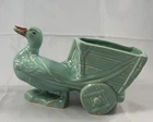 Vintage McCoy Turquoise Green Duck With Wagon Cart Planter Vase
