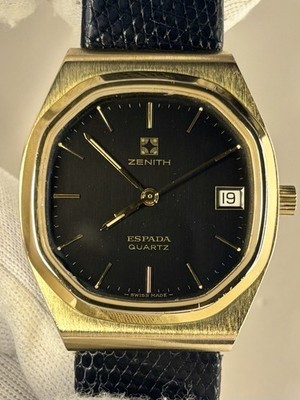 Zenith Vintage 1970 s Men s Black Dial Date Gold Dress Watch - 27.0050