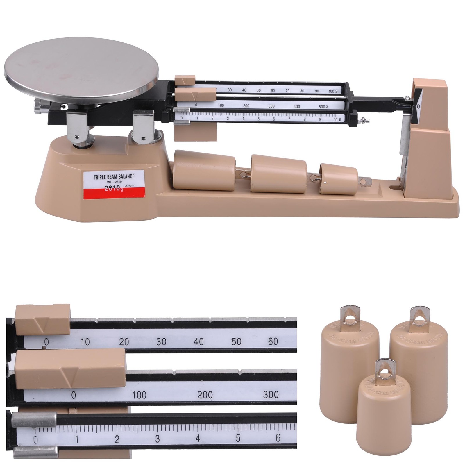 Triple Beam Mechanical Balance Scale Weight Set 2610g 0.1g Lab Analytical Weight thumbnail 2
