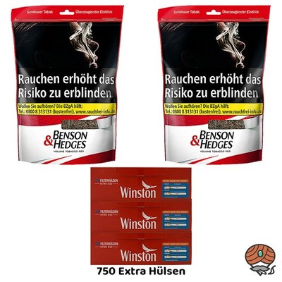Benson & Hedges Red Volumentabak Beutel 2x 160g, 750 Winston Extra Hülsen