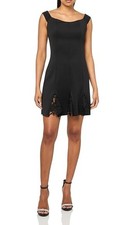 GUESS Women's Black Hazel Lace-Trim Off-The-Shoulder Fit & Flare Dress Size 4