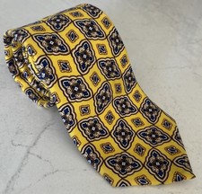Brooks Brothers Silk Yellow Ornate Motif Necktie Tie Italian Fabric USA Made