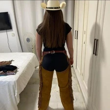 Women Western Cowboy Chap Fringes Suede Leather Pant Riding Women Leather Chap