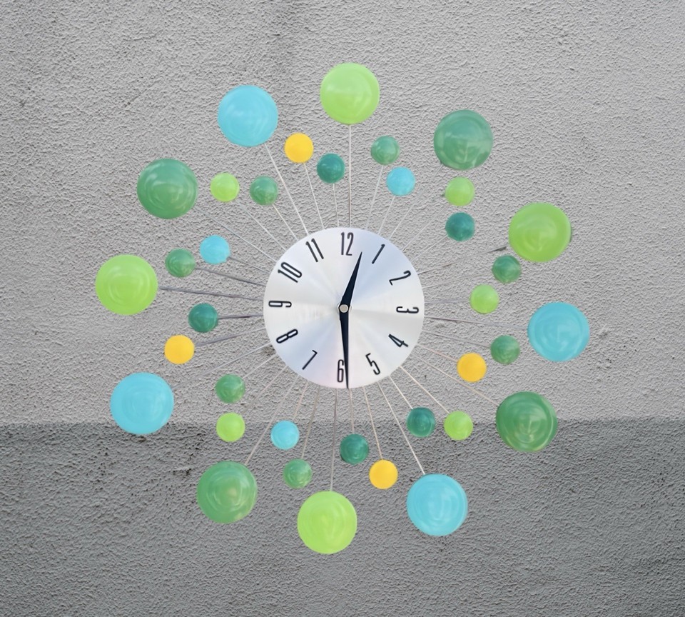 New Starburst Wall Clock w/Drops. Mid Century Modern Lush